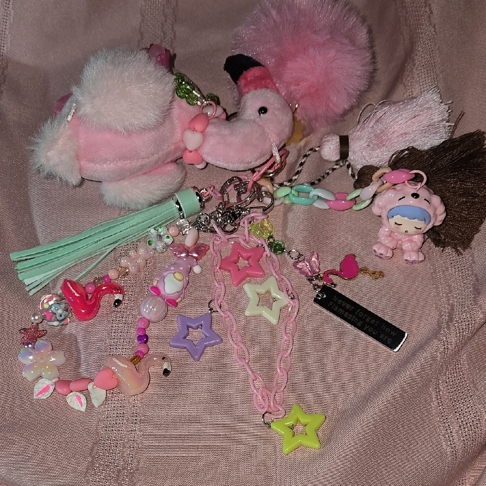 Pink Flamingo Dangler with Charms and Beads